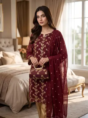 3 Pcs Women's Unstitched Embroidered Suit