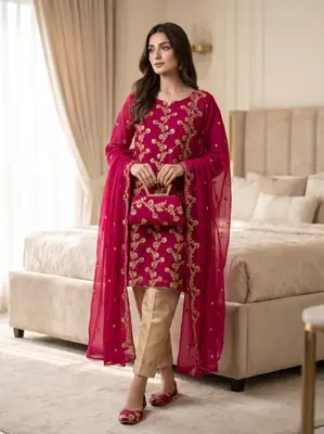 3 Pcs Women's Unstitched Embroidered Suit