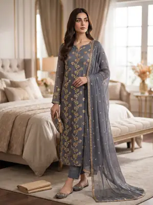3 Pcs Women's Unstitched Embroidered Suit