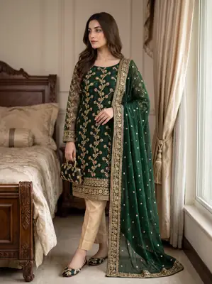 3 Pcs Women's Unstitched Embroidered Suit