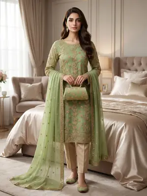 3 Pcs Women's Unstitched Embroidered Suit