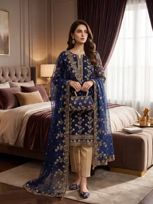 3 Pcs Women's Unstitched Embroidered Suit
