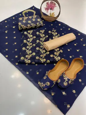 3 Pcs Women's Unstitched Embroidered Suit thumbnail 2