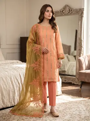 3 Pcs Women's Unstitched Mirror Work Suit