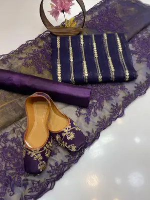 3 Pcs Women's Unstitched Mirror Work Suit thumbnail 2
