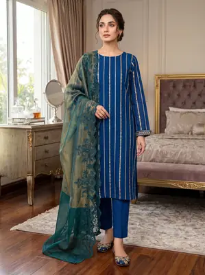 3 Pcs Women's Unstitched Mirror Work Suit