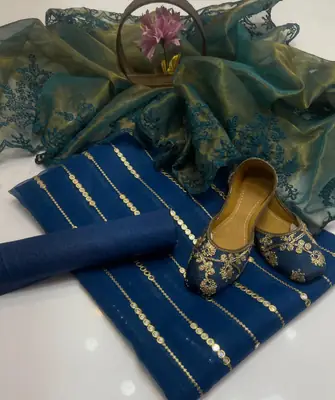 3 Pcs Women's Unstitched Mirror Work Suit thumbnail 2