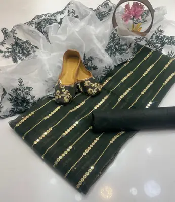 3 Pcs Women's Unstitched Mirror Work Suit thumbnail 2