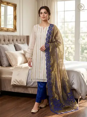 3 Pcs Women's Unstitched Mirror Work Suit