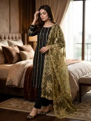 3 Pcs Women's Unstitched Mirror Work Suit