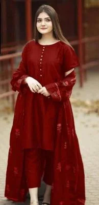 Red Embroidered 3-Piece Wedding Gown Set