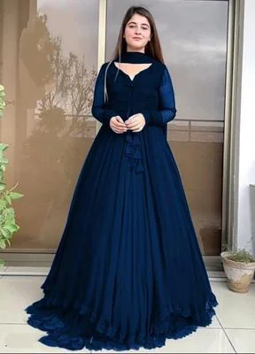 Women's Blue Long Sleeve Gown Dress Set