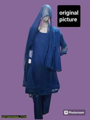 3 Pcs Women's Stitched Chiffon Lace Work Suit thumbnail 3