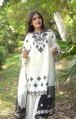 White Embroidered Women's 3-Piece Linen Suit Set