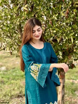 2 Pcs Women's Stitched Lawn Embroidered Shirt And Trouser thumbnail 2