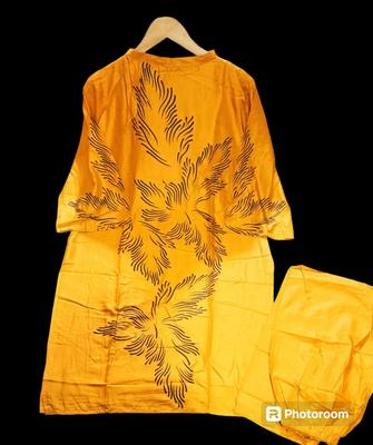 2 Pcs Women's Stitched Linen Printed Shirt And Trouser