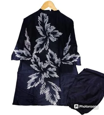 2 Pcs Women's Stitched Linen Printed Shirt And Trouser thumbnail 3