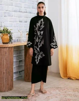 2 Pcs Women's Stitched Linen Printed Shirt And Trouser thumbnail 5