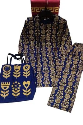 2 Pcs Women's Stitched Linen Printed Shirt And Trouser thumbnail 2