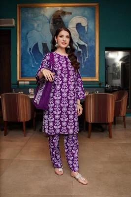 2 Pcs Women's Stitched Linen Printed Shirt And Trouser