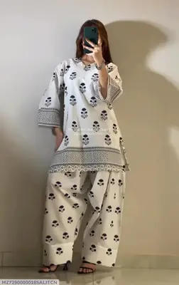 2 Pcs Women's Stitched Grip Printed Shirt And Trouser