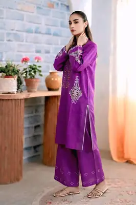 2 Pcs Women's Stitched Lawn Embroidered Shirt And Trouser thumbnail 3