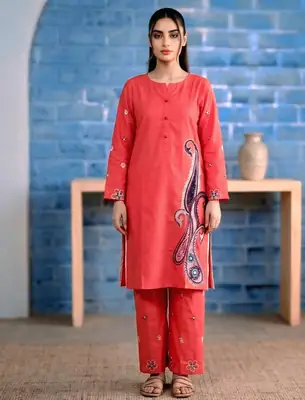 2 Pcs Women's Stitched Lawn Embroidered Shirt And Trouser