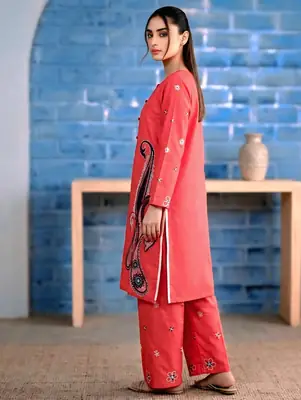 2 Pcs Women's Stitched Lawn Embroidered Shirt And Trouser thumbnail 3