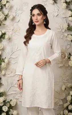 2 Pcs Women's Stitched Cotton Embroidered Shirt And Trouser