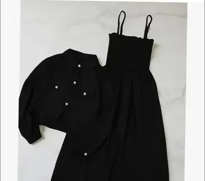 2 Pcs Women's Stitched Grip Plain Frock And Jacket