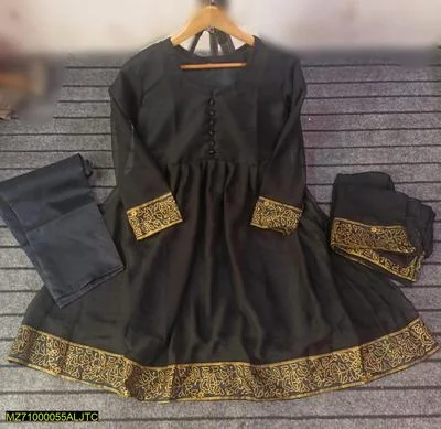 3 Pcs Girl's Stitched Chiffon Plain Maxi