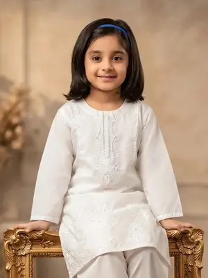 2 Pcs Girl's Cotton Embroidered Kurta And Pajama thumbnail 2