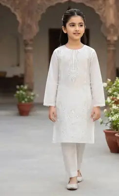 2 Pcs Girl's Cotton Embroidered Kurta And Pajama