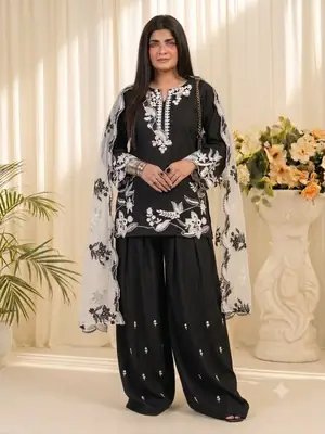 3 Pcs Women's Stitched Lawn Embroidered Suit
