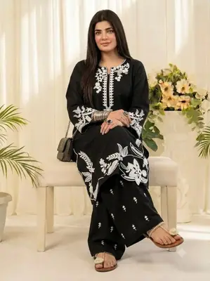 3 Pcs Women's Stitched Lawn Embroidered Suit thumbnail 3