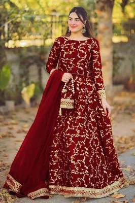 Maroon Silk Lehenga Set with Gold Embroidery