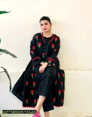 3 Pcs Women’s Stitched Katan Silk Embroidered Gown Suit thumbnail 3