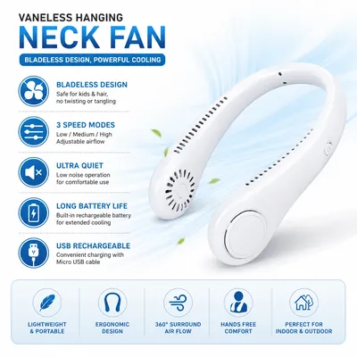 Portable Bladeless Rechargeable Neck Fan thumbnail 3