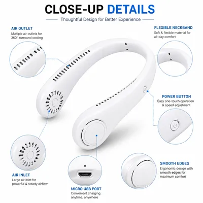 Portable Bladeless Rechargeable Neck Fan thumbnail 6