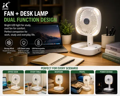 Rechargeable Foldable Storage Fan with LED Light – USB Charging Portable Desk Fan 3 Speed Adjustable thumbnail 7