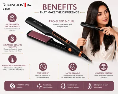 Remington Pro S-890 Hair Straightener & Curler Ceramic Coated Plates thumbnail 8