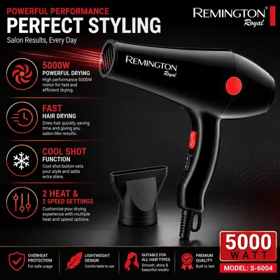 Professional Hair Dryer 5000W | Fast Drying | 2 Heat & 2 Speed Settings | Model S-6004 thumbnail 3