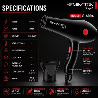 Professional Hair Dryer 5000W | Fast Drying | 2 Heat & 2 Speed Settings | Model S-6004 thumbnail 4