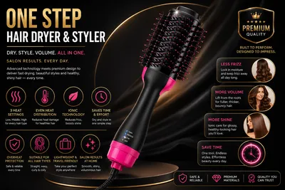 Professional Ionic Hair Dryer & Styler Brush thumbnail 9