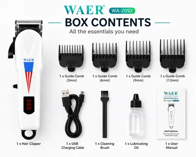 WAER WA-2092 Professional Rechargeable Hair Clipper with LED Display thumbnail 5