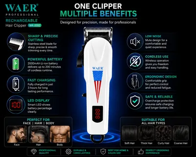 WAER WA-2092 Professional Rechargeable Hair Clipper with LED Display thumbnail 8