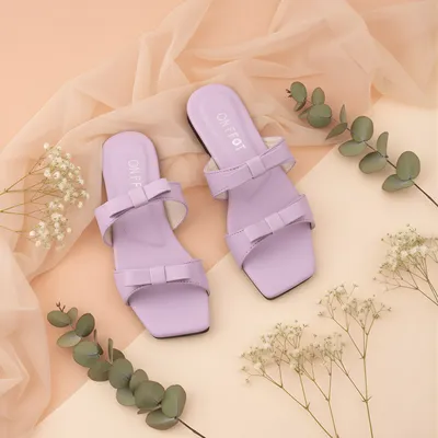 Purple Bow Sandals for Women Flat Heel Casual Formal thumbnail 3