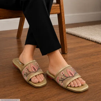 Celeste Embroidered Gold Women's Casual Formal Sliders