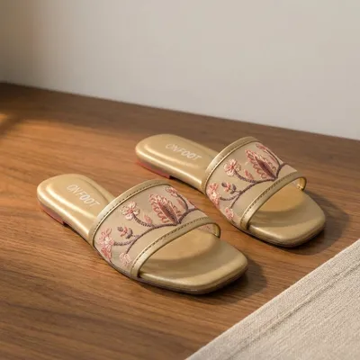 Celeste Embroidered Gold Women's Casual Formal Sliders thumbnail 2