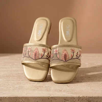 Celeste Embroidered Gold Women's Casual Formal Sliders thumbnail 3